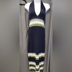 Ramy Brook Lora Navy Dress with Green and White details size XS